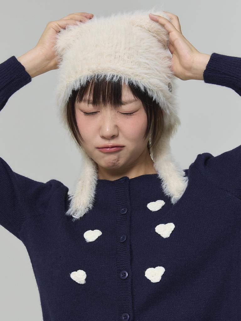 ADOREBELLE Cat Fur Earflap Beanie - Ivory, Beige, Charcoal, Black