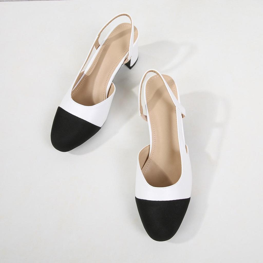 Women's Plus Size Chunky Heel Sandals: Open Toe, Low & Mid Heel, Flat & Backless, Color Block Design.