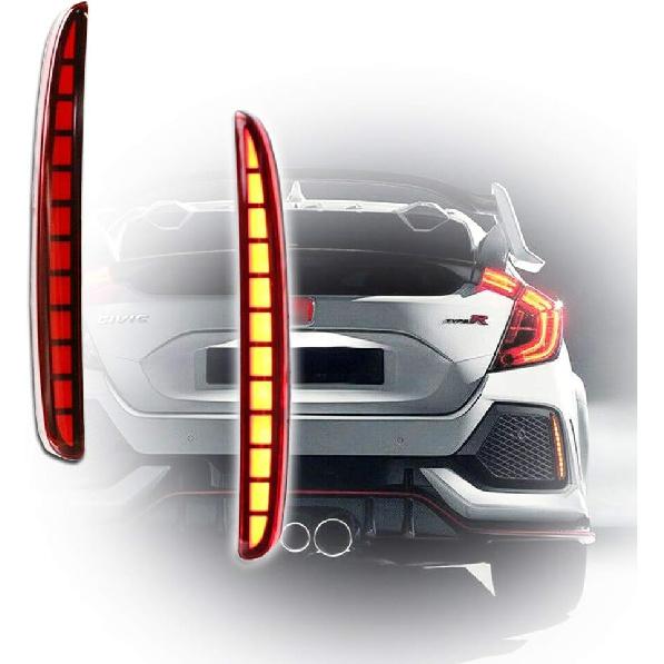 

GTINTHEBOX Smoked Lens Full LED Bumper Reflector Lights Tail Brake Rear Fog Lamps For 2017 2018 2019 2020 2021 Honda Civic Hatchback, Type-R, or SI