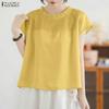 Women Casual Round Neck Solid Color Short Sleeve Blouse
