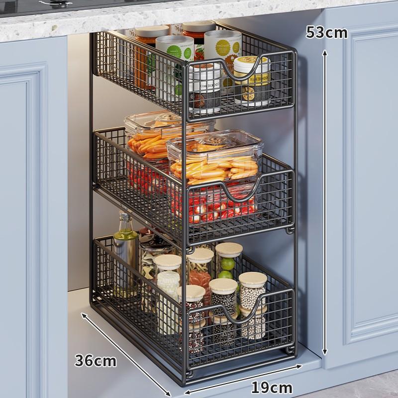 Pull-Out Cabinet Organizer Shelf Kitchen Sink Pantry Snacks Spices Storage Adjustable Multi-Layer Drawer Rack