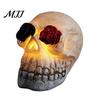 Durable Skull Light Gothic Up Rose Flower Figurine, Day of Dead Resin Cool Pattern Lamp Statue, Spooky Halloween Skeleton Head for Desk Home