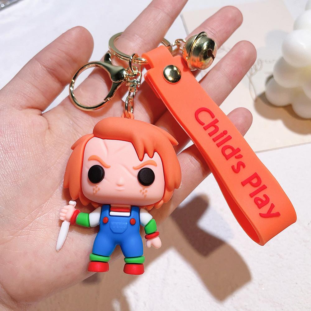 Scary Series Killer Doll Keychain Halloween Themed Silicone Keyring For Birthdays
