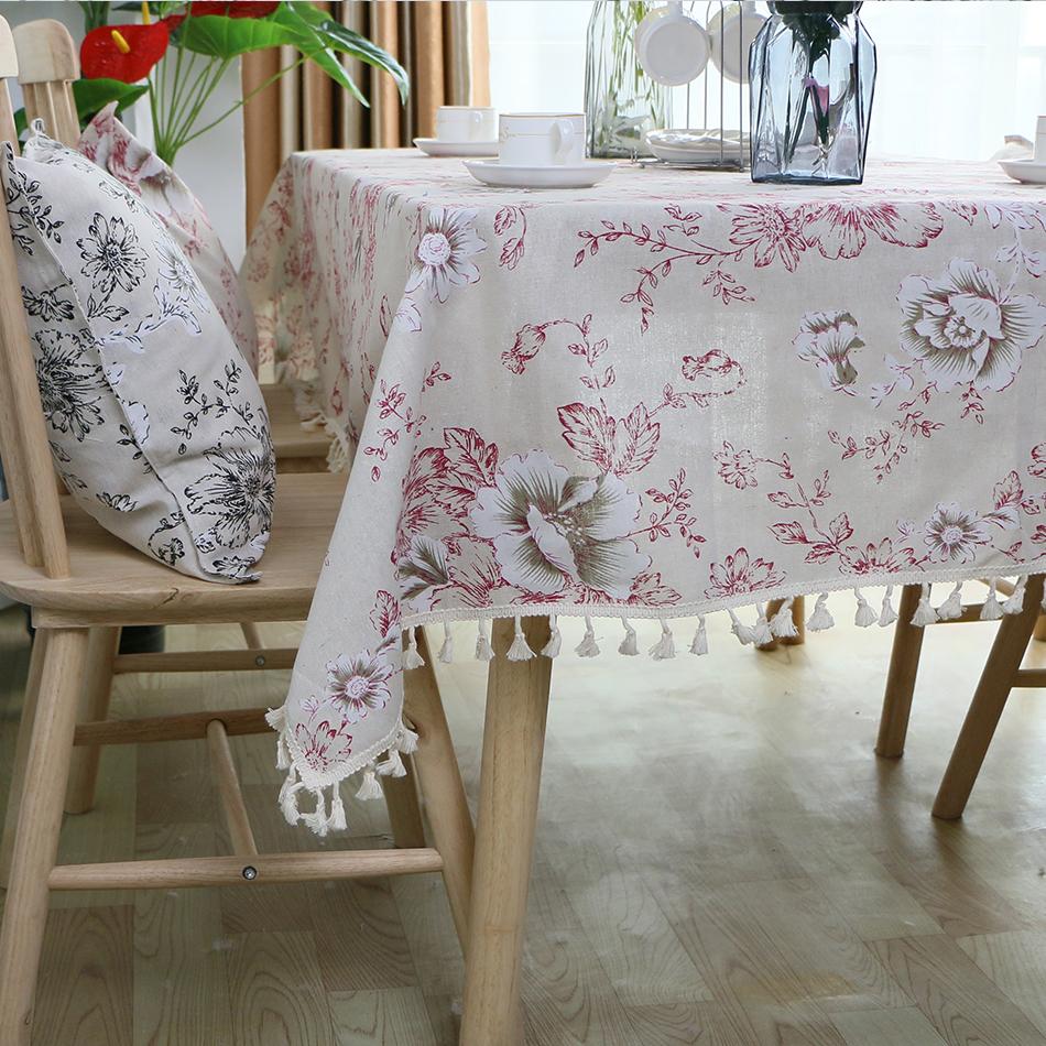 Polyester Lin Blondekantduk Rektangulær dusk Støvtett bordtrekk for kjøkken Spisebord Innredning av hjemmet