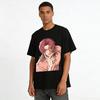 Anime Style Lazy Pink-haired Handsome Guy Print Long-sleeve Top Loose Casual Daily Wear T-shirt Pure cotton T-shirt