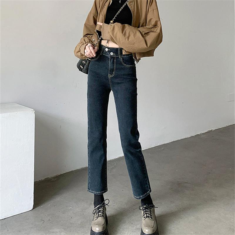 Autumn Winter High Waist Popular Ladies Trousers Simple Daily Thicken Warm Streetwear Stretch Straight pants Vintage Jeans Women