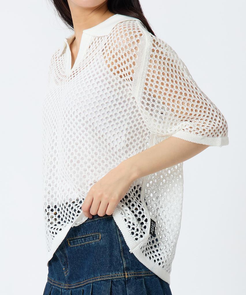 ANDTHEOTHER White Punched Collar Short Sleeve Knit