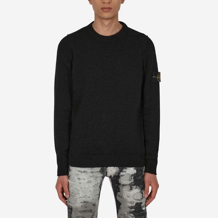 Stone Island FW22 Solid Color Lambswool Crew Neck Sweater Men sweater Black 7715508A3-V0029