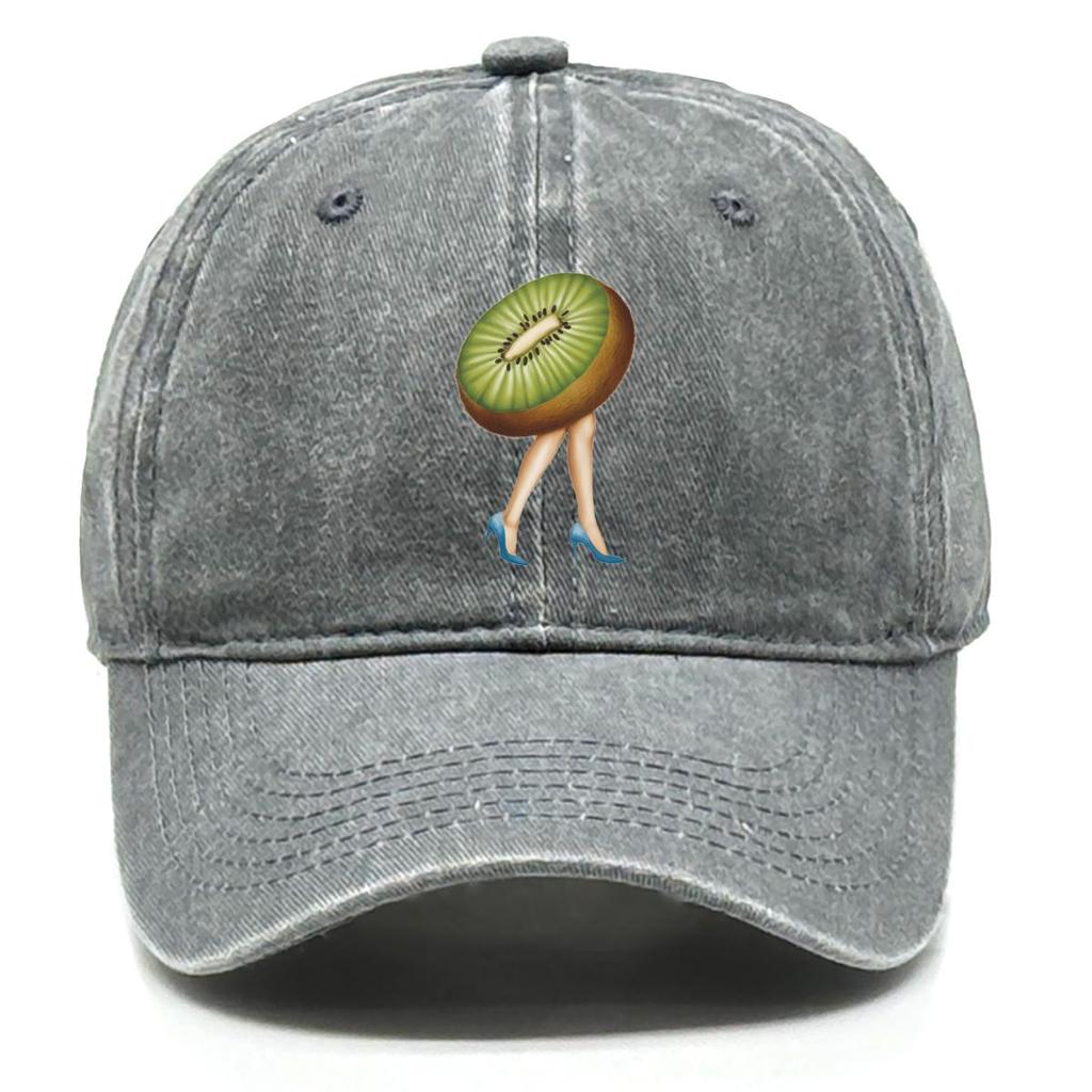 Kiwi Fruit High Heels Print Adjustable Sun Hat, Fruit Trucker Hat Headwear Unisex Simple Cotton Snapback Baseball Cap