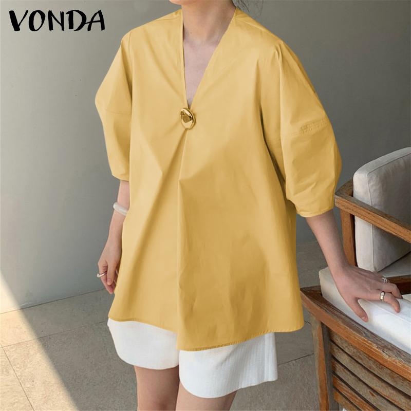 

Летние женские мешковатые топы с V-образным вырезом и рукавами 3/4 VONDA