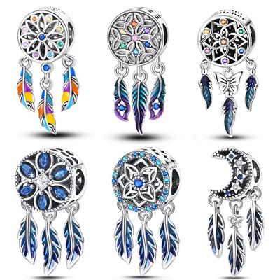 Genuine Genuine Copper Feather Dreamcatcher Tassel Decorative Charms Bead Elements Suitable For Authentic Bracelet Style Bangle Fashion Jewelry