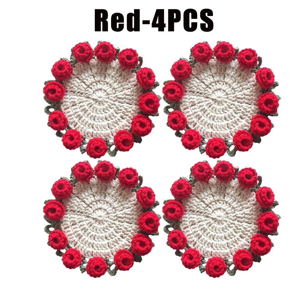 Hand Held Rose Bouquet Coasters Handmade Wool Crochet Cups Transformed Into Creative Birthday Gift Flower Coasters