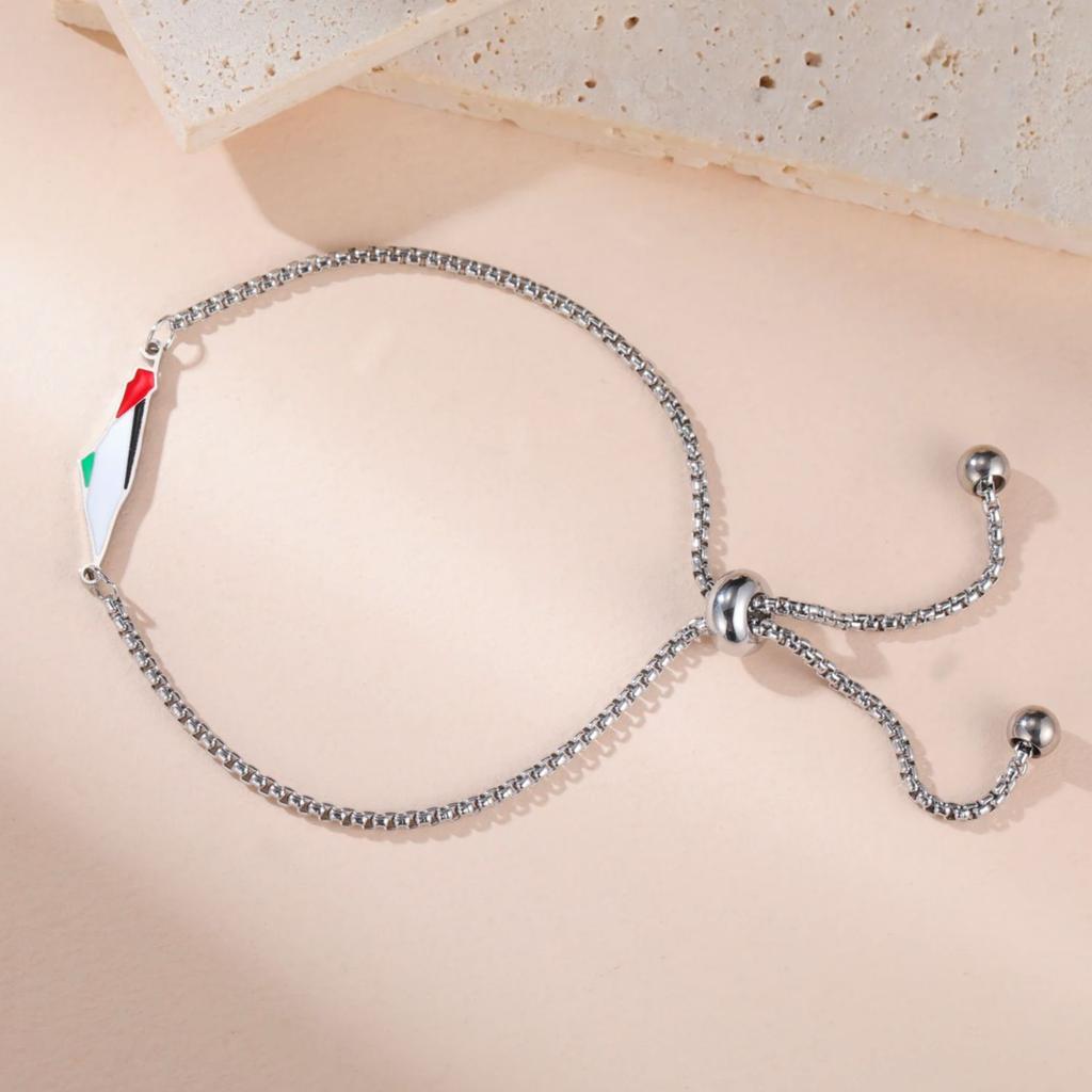 Palestine Map Charm Bracelet Stainless Steel Palestine Flag Geometry Country Geography Jewelry for Women Men