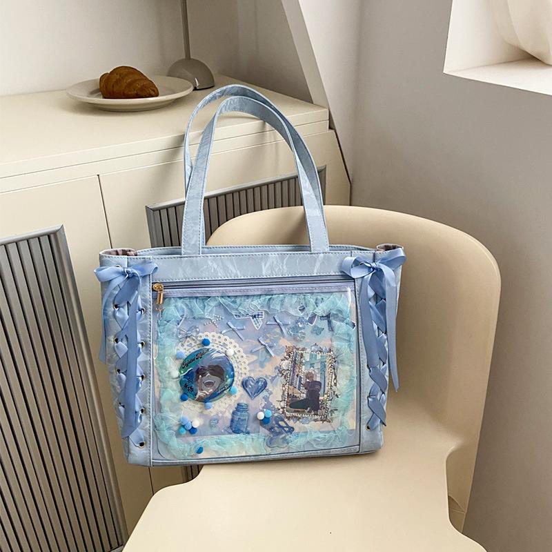 New Japanese Ribbon Pain Bag Large Capacity Ribbon Pain Bag Bow Transparent Baby Bag