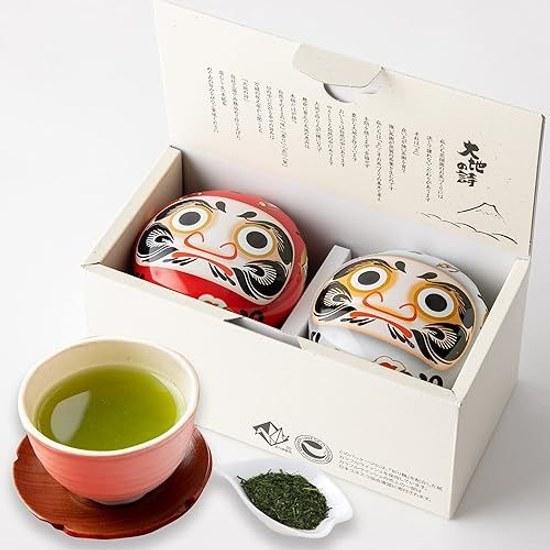 Arahataen Shizuoka Tea Red White Daruma Can 80g2 Bottles Boxed Green Gift Suzuko Present Leaves Deep Steamed Good Luck Item