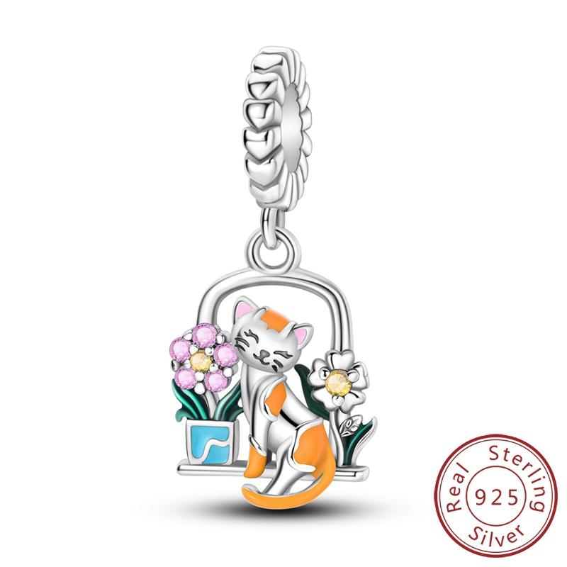 

New In Copper Balcony Flower Cat Pendant Charm Jewellery Fit Original Bracelet For Women Diy Gift Party Fashion