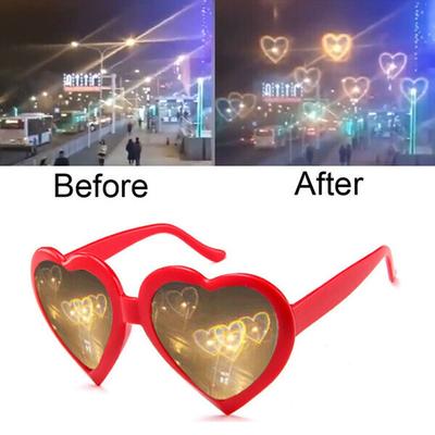 Love Heart Shaped Effects-Brille Beobachten Sie, wie sich die Lichter nachts in Herzform ändern Beugungsbrille Damenmode-Sonnenbrille