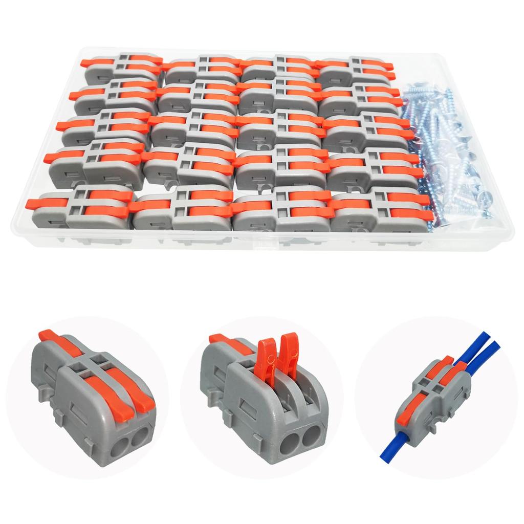 Push-in Connector, 1-in-2-out Compact Splice Connector with Fixing Screw, CESFONJER Electrical Wiring Connector, 20pcs One-Touch Connector, Terminal