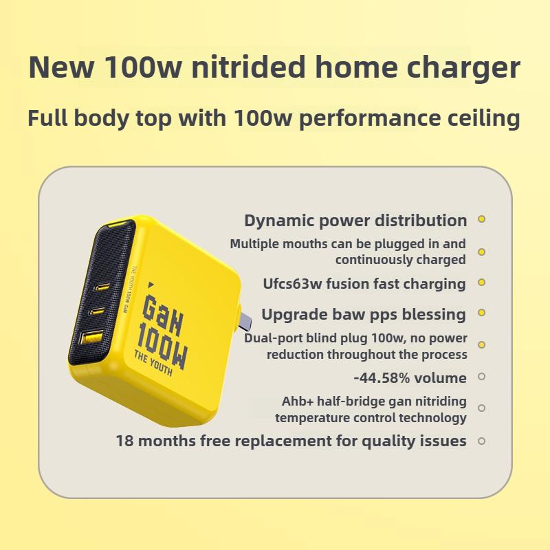 

100 Вт GaN зарядное устройство с двойным интерфейсом Type-C, сверхбыстрая зарядная головка, набор кабелей для передачи данных, подходит для мобильных телефонов/ноутбуков 100W Charger