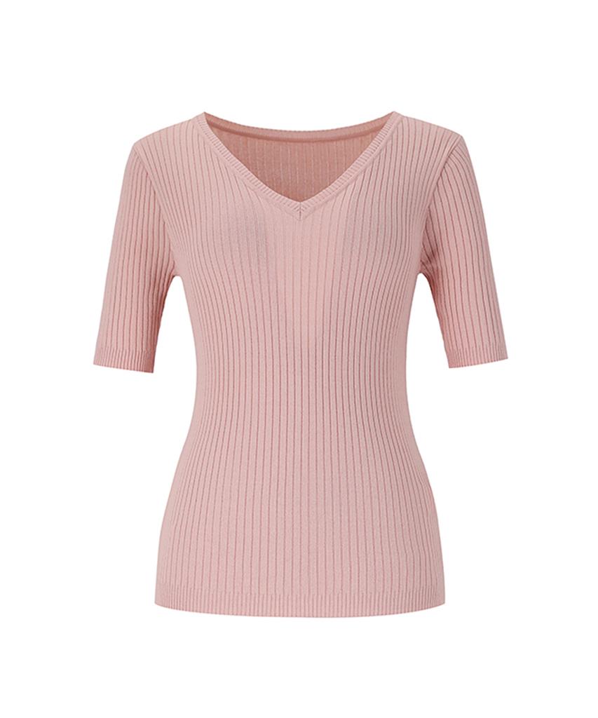 SOUP V-Neck Slim Crop Sleeve Knit (Oy5Skc1)