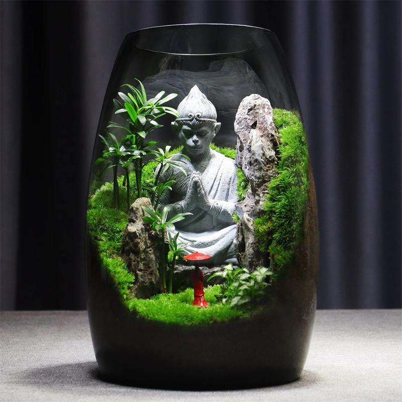 Artificial Micro Scene Glass Bottle Landscaping Glass Vases Fresh Green Succulent Moss Bottle Fish Tank Home Desktop Decor