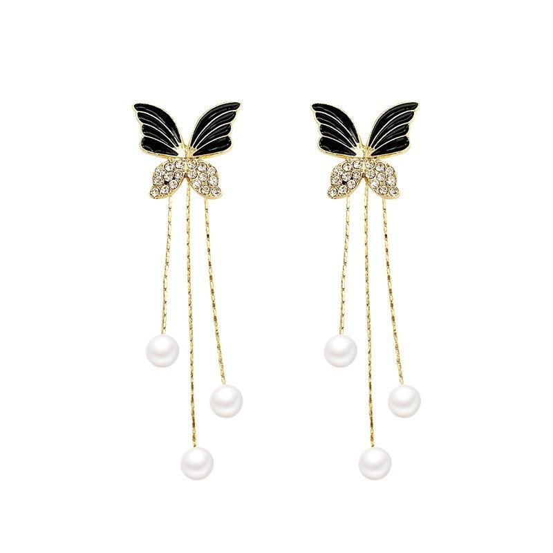 Pinkdudu Boucles d'oreilles papillon noir vintage en alliage de zinc, boucles d'oreilles à clous simples et tendance, bijoux pour femmes PD2370