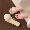 Thick Heel Fashion Crystal Mid-heel Summer 2025 Slippers Women's Open-toed Flower Sandals New Beige
