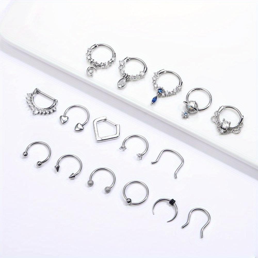 Drperfect Surgical Steel Septum Rings for Women Men Small Cute CZ Dangle Septum Nose Lip Helix Tragus Cartilage Piercing Zircon