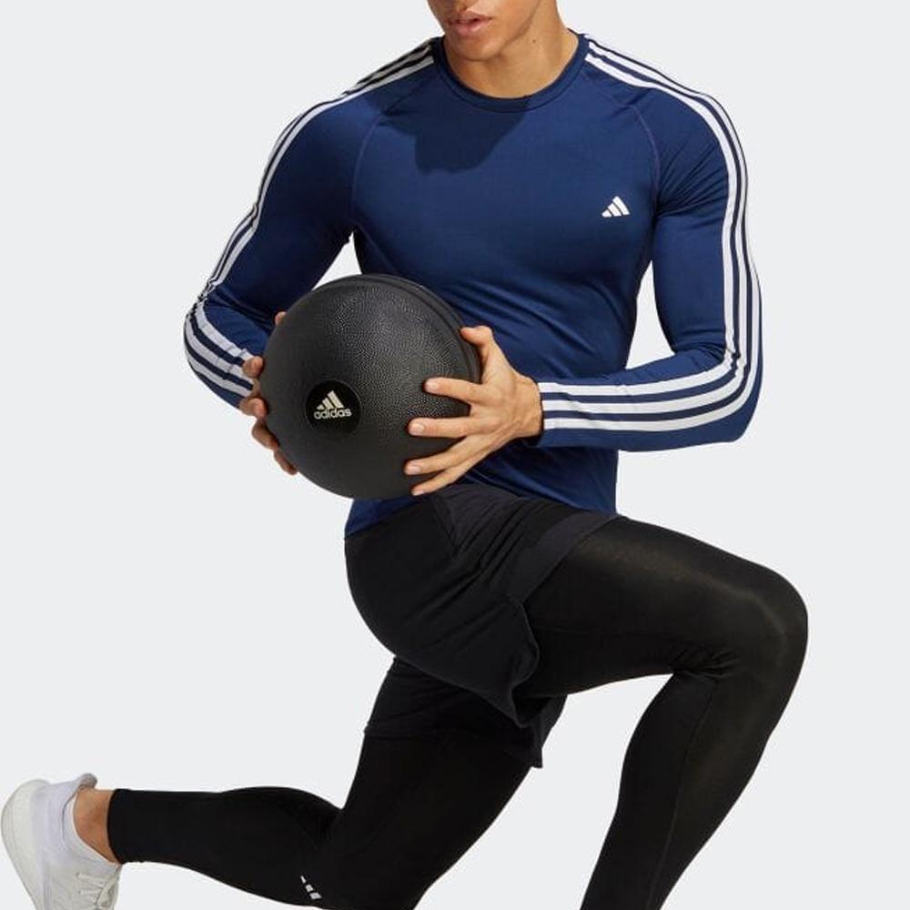 Adidas Striped Slim Fit Raglan Crew Neck Long Sleeve T-Shirt Men Tops Blue IC2168