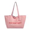 Large-capacity Tote Bag Striped Single-shoulder Bag Lettered College Student Canvas Bag Women's Commuting Bag