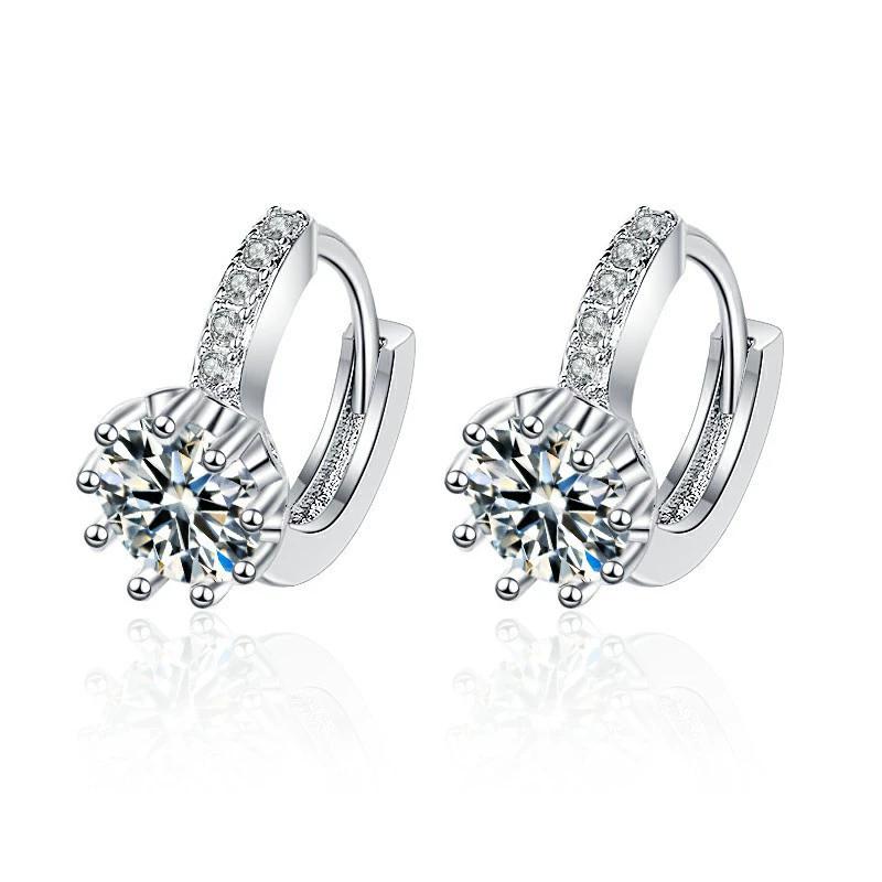 Silver Jewelry Women Fashion Cute Tiny Clear Crystal CZ Stud Earrings Gift for Girls Teens Lady Gift