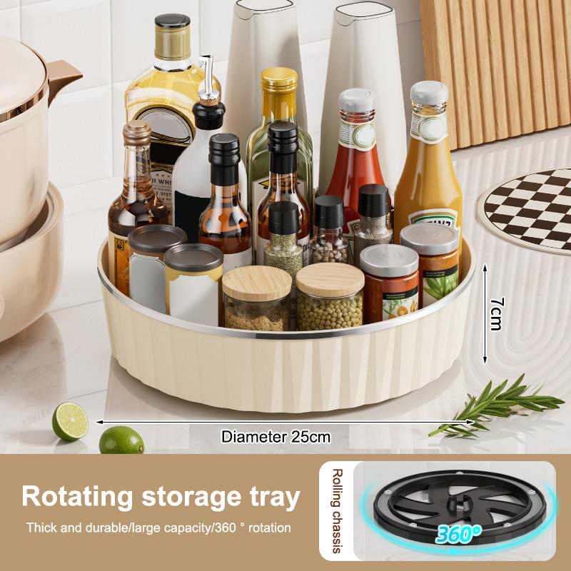 

360°Rotating Storage Spice Rack For Kitchen Bathroom Large Capacity Condiments Cosmetic Perfume Organizer Desktop Storage Box 25cm