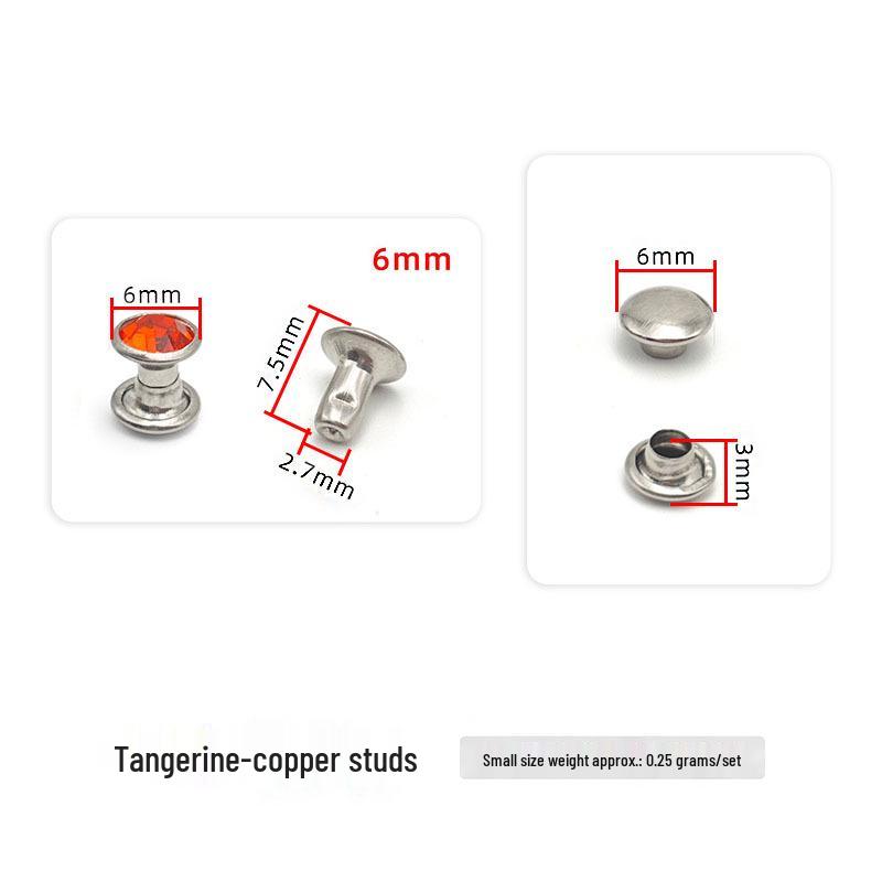 6-8mm Colored Silver Edge Tube Studs, Glass Inlaid Rivets for Clothing Decoration.