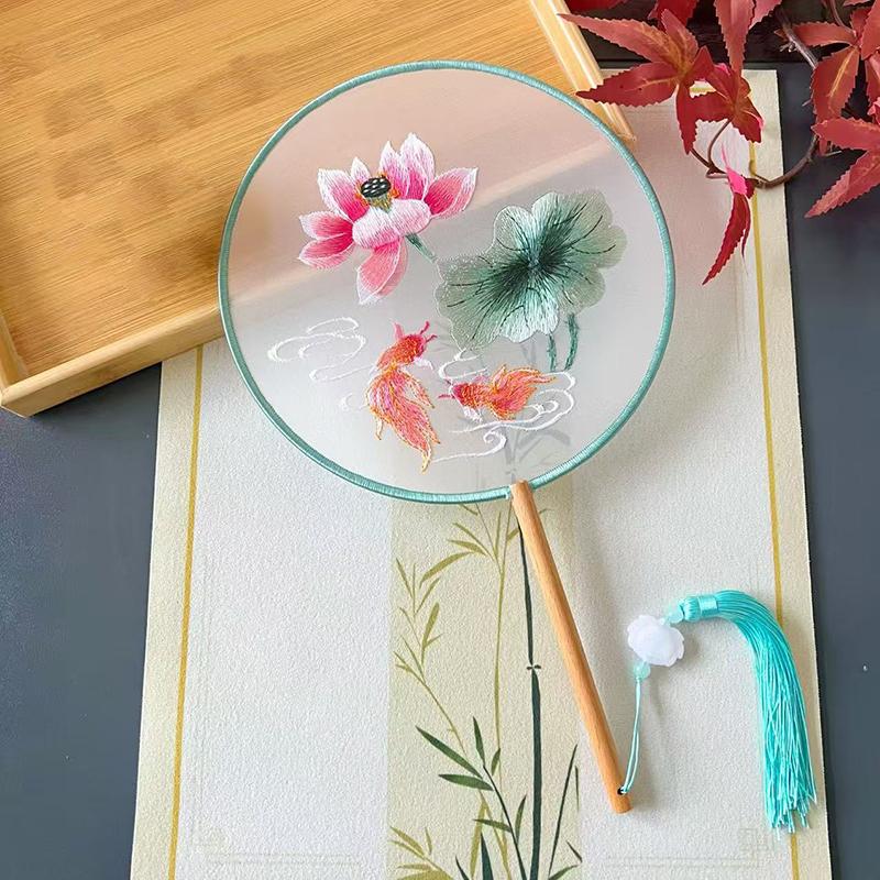 Vintage Doppelseitiger Fächer Blume Stickerei Handfächer Traditionelle Chinesische Kunst Handwerk Hanfu Tanzparty Zubehör Performance Requisiten