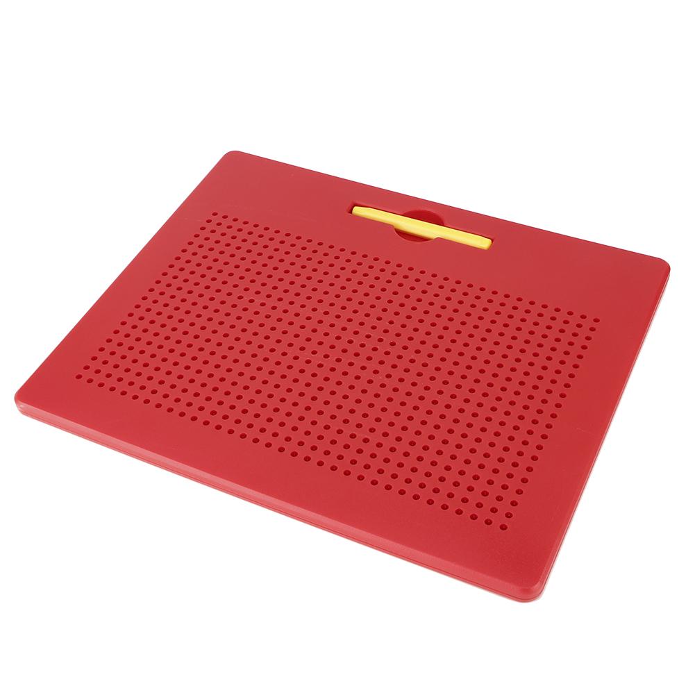 714pcs Magnetic Beads Drawing Writing Pad Sketch Board with Pen Kids Educational Toys (Red)