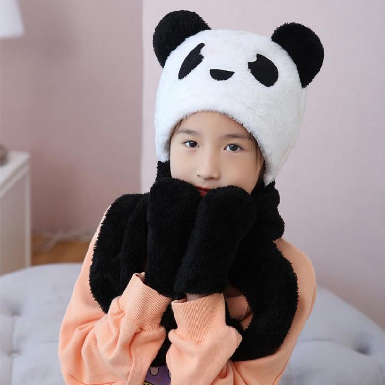 Kapuzenschal Mütze Nackenwärmer mit Tasche Fäustlinge Panda Ohren Kinder Plüsch Ohrenklappenmütze