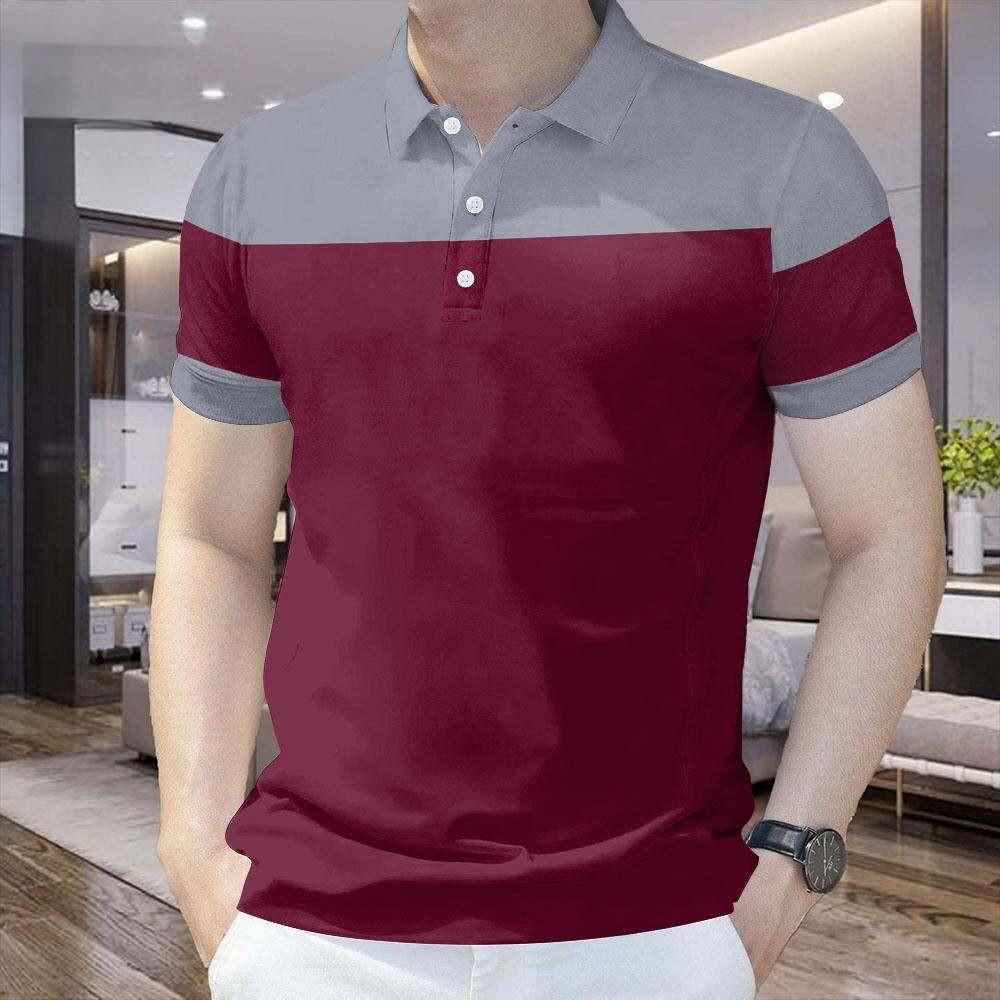 Summer minimalist men s collar T-shirt with fashionable button up collar shirt S
