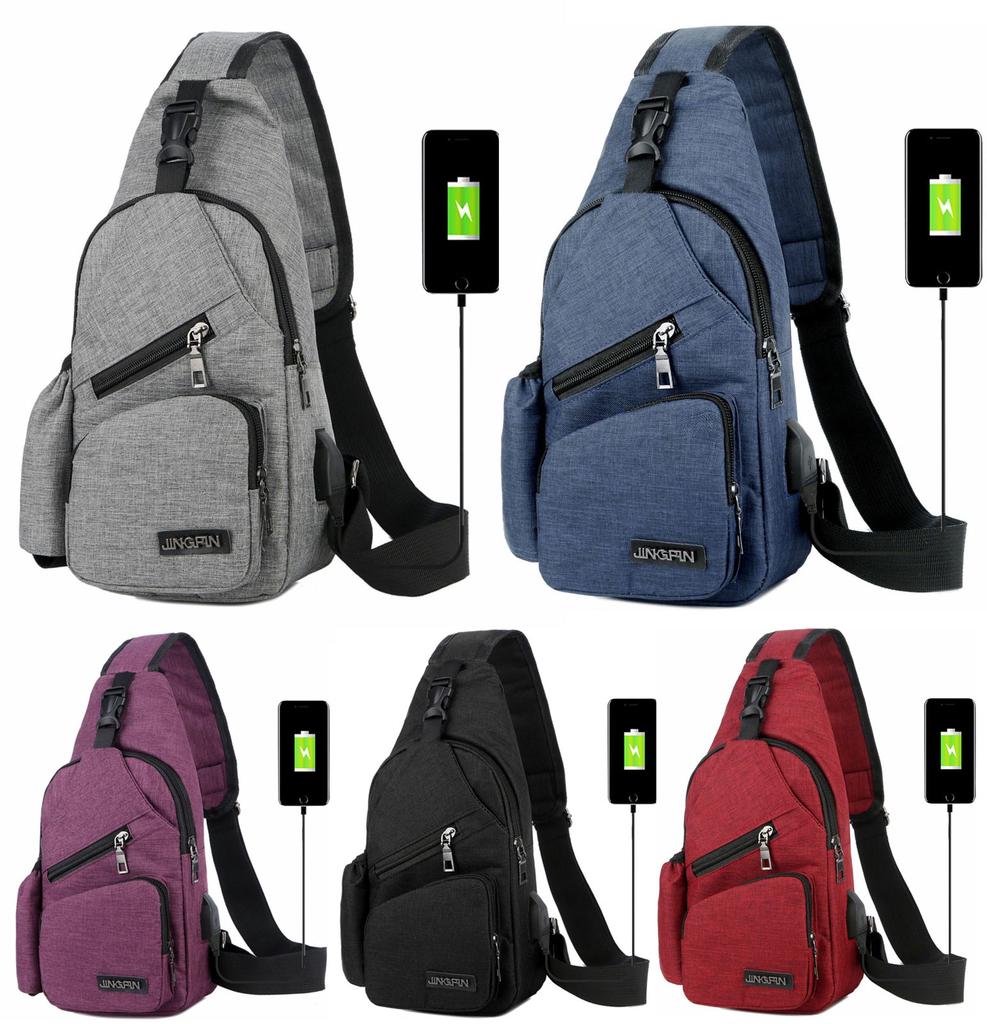 US Men Women Shoulder Bag Sling Chest Pack USB Charging Sports Crossbody Handbag