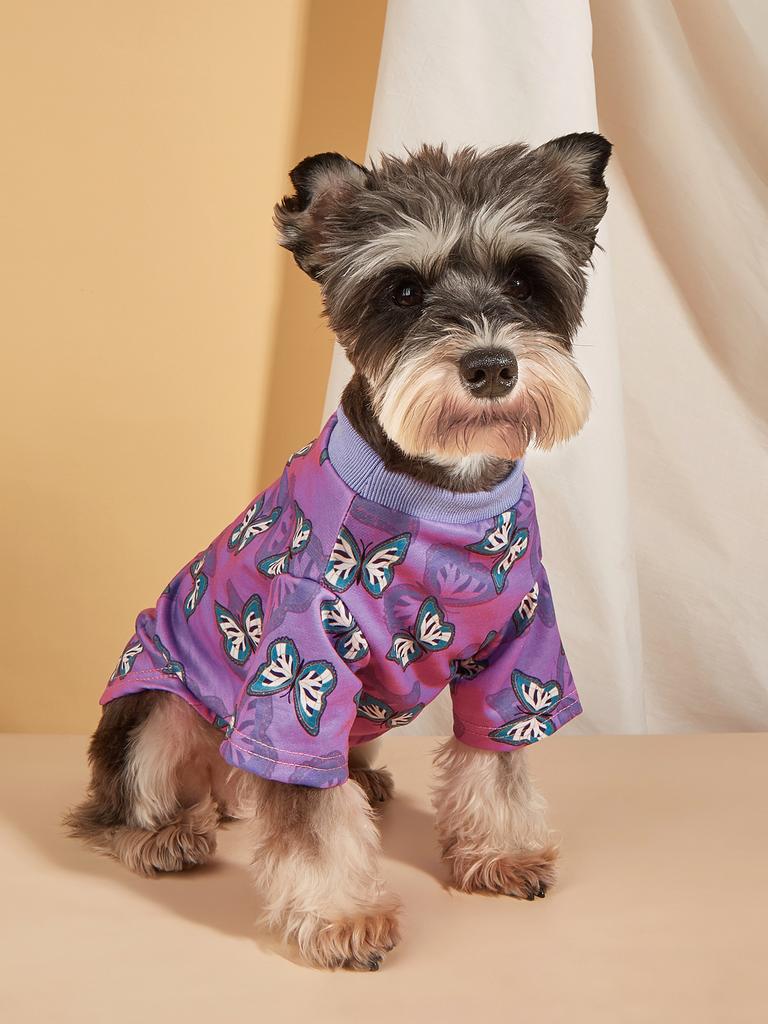 Pet Cloth Dog T-shirt with Colorful Butterflys Pattern Printed Clothes for Puppy Dog Cat Comfortable Apparel Costume