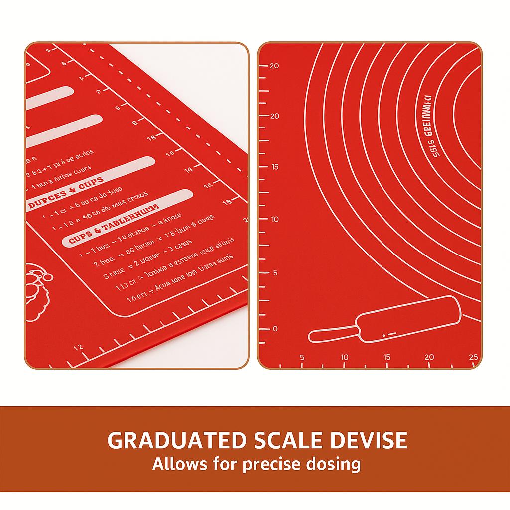 Christmas Baking Mat Non-Stick Silicone with Scale for Rolling Dough - Holiday Design for Cookies, Pies, Pastry - Festive Kitchen Accessory Gift