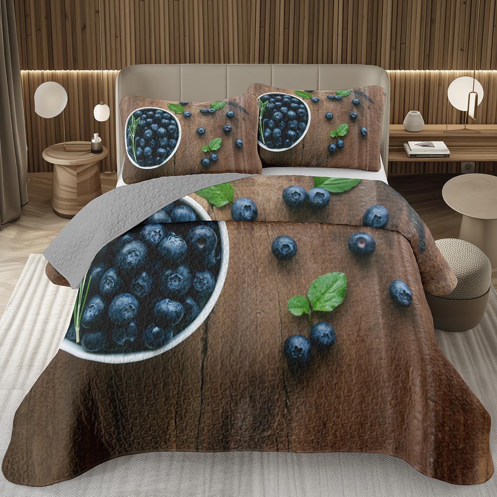 Blueberry Bedspread King Twin Size,Hawaii Summer Tropical Fruit Coverlet Set For Boys Girls Room Decor, Reversible Bedding Quilt