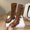 Wasteland Wind Boots 2025 New Women's Shoes Thick Sole But Knee Fat Mm Round Head High Boots Widened Locomotive Boots