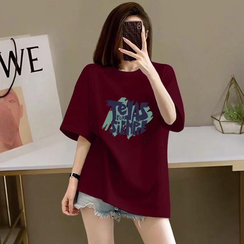 % pure cotton short-sleeved T-shirt for women, the new summer loose printing half-sleeved high-end thin explosive top