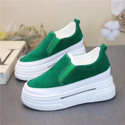 Chunky Heel Slip-On Shoes for Women 8cm Lift Comfortable Canvas White Sneakers – Small Height & Plus Size Friendly