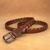 Vintage Handwoven Vegetable Tanned Cowhide Genuine Leather Belt Accessories Lead Pin Buckle Belt Top Layer Cowhide
