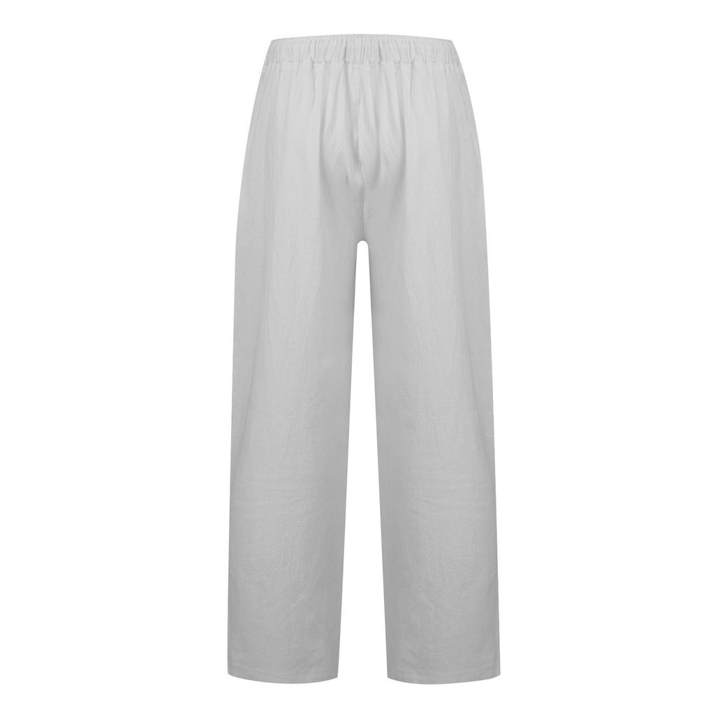 Men's Casual Loose And Comfortable Casual Pants Cotton Linen Printed Drawstring Trousers