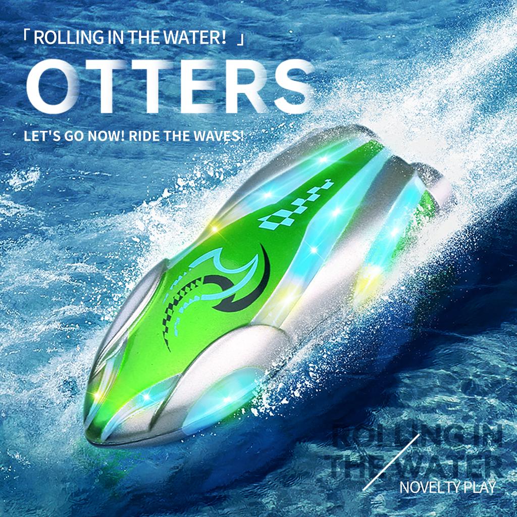 non-toxic RC Boat 2.4GHz Otters Stunt Ship High Speed Mini Light Rotatable Underwater Indoor Bath Radio Controlled Toys for children Kids Gift