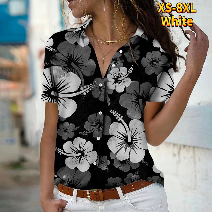 2025 Léto Nová Móda Dámská Květinová Krátký Rukáv Výstřih do V Ležérní Halenka s Knoflíky