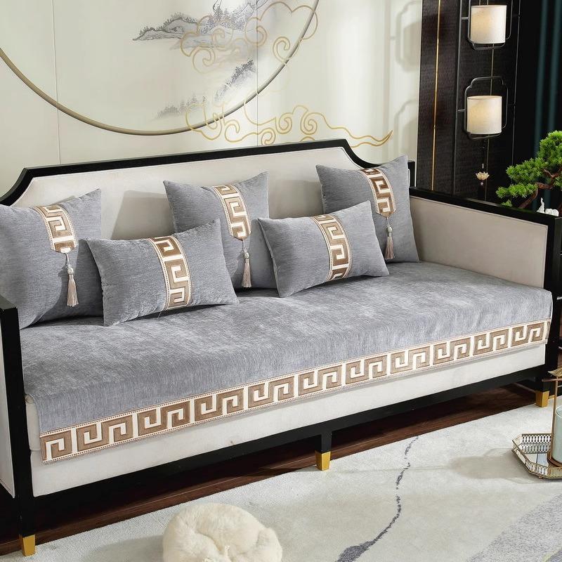 2025 new Chinese sofa high-density jacquard sofa cover solid wood mahogany seat cushion non-slip cover all-inclusive leather sofa cushion