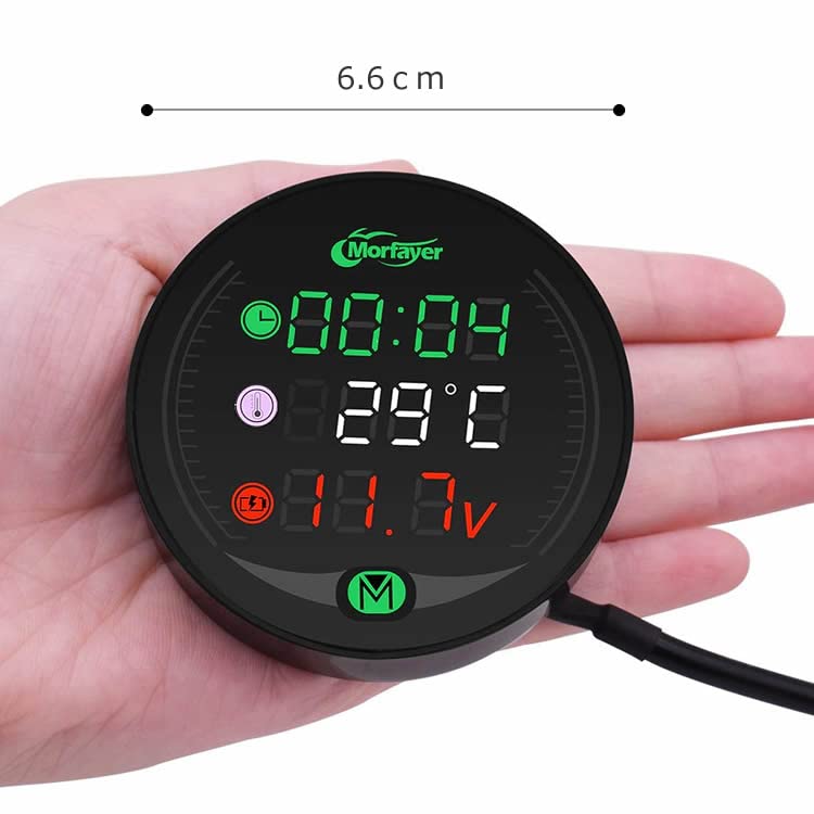 FMTMORFM05 Motorcycle Multimeter, Voltmeter, , Clock, Stopwatch, USB Charging Port, 5 in 1 Small,